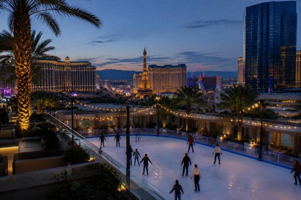 Las Vegas Strip resorts illuminated at night seen from a high vantage point